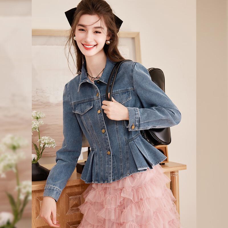 Women s Ruffled Waist Denim Jacket S