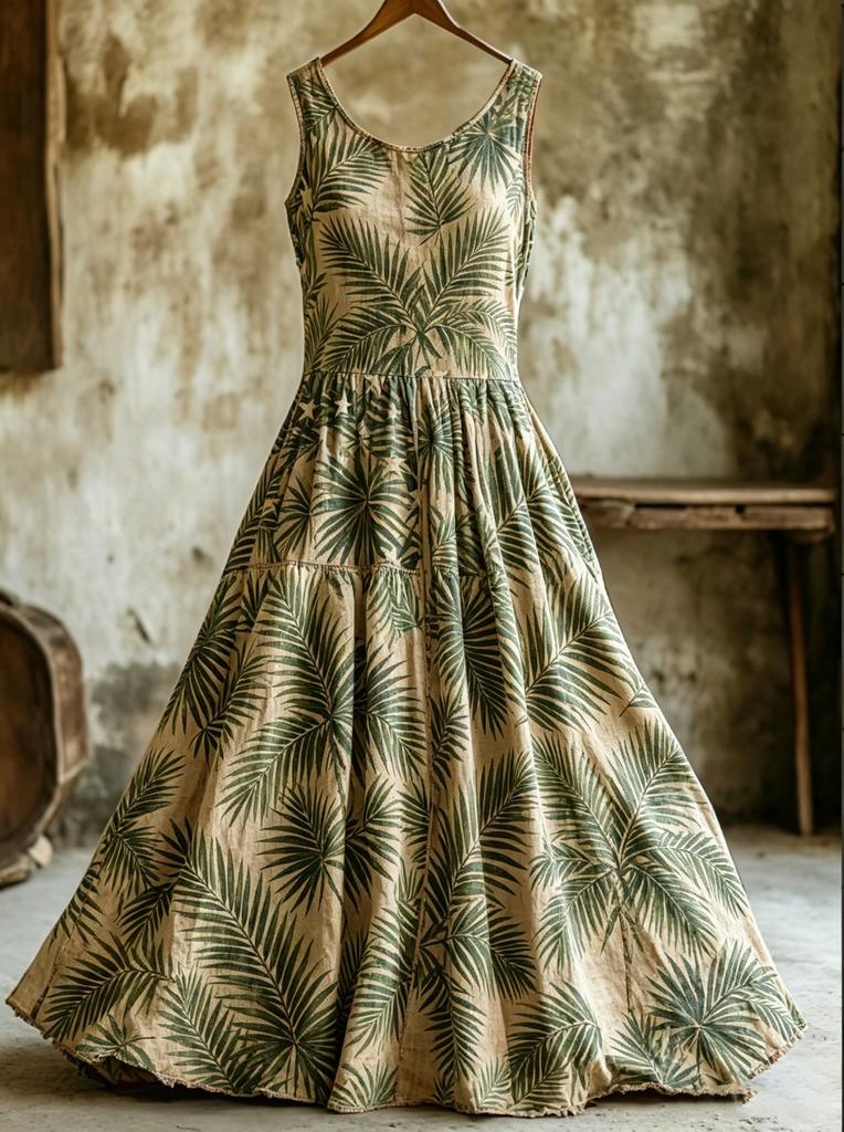 Retro Floral Embroidery Sleeveless Layered Cotton and Linen Dress Women's Mori Long Dress