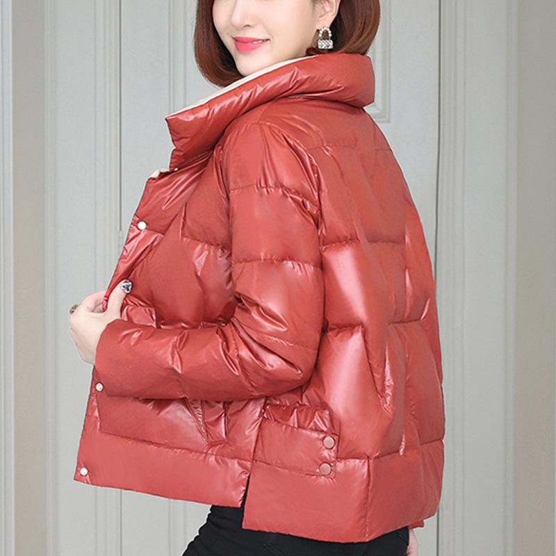 

Women s Glossy Down Jacket - Short, Cotton-Padded, Petite, and Thickened for Autumn/Winter 2XL for 135-150 lbs червоний