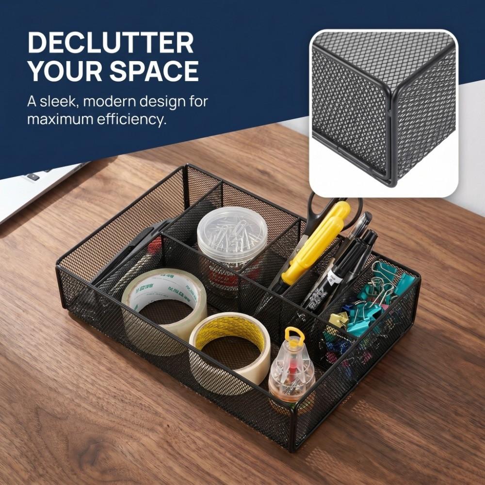 Iron Metal Desk Organizer Hollow Mesh Office Storage Basket Stationery Storage Box  Desktop Use