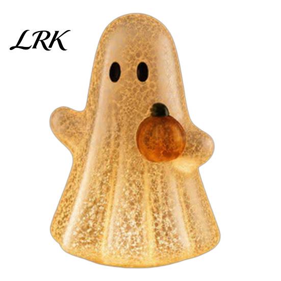Ghost Pumpkin Decor Cracked Figurine Light, Halloween Table Centerpiece, LED Light-up Wireless Portable Room Light Holding Ornament for Home