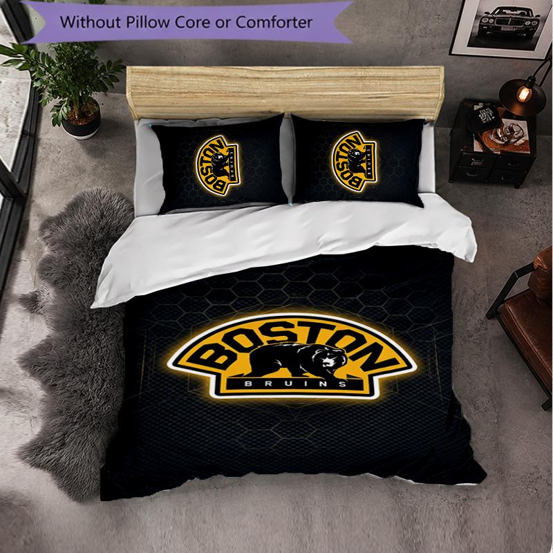 Set Biancheria da Letto Boston Bruins in Microfibra 3 Pezzi Copripiumino Decorativo per Camera da Letto Uso Domestico