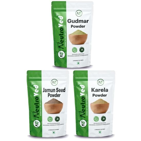 

NeutraVed Комбо Порошок Гурмар, Карела и Семена Джамуна для Контроля Уровня Сахара в Крови (3 x 100 г = Всего 300 г)