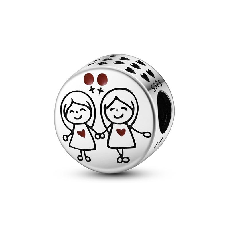 Copper Plated 925 Silver Family Friendship Series Love Beads Pendant Diy Beads Bracelet Necklace