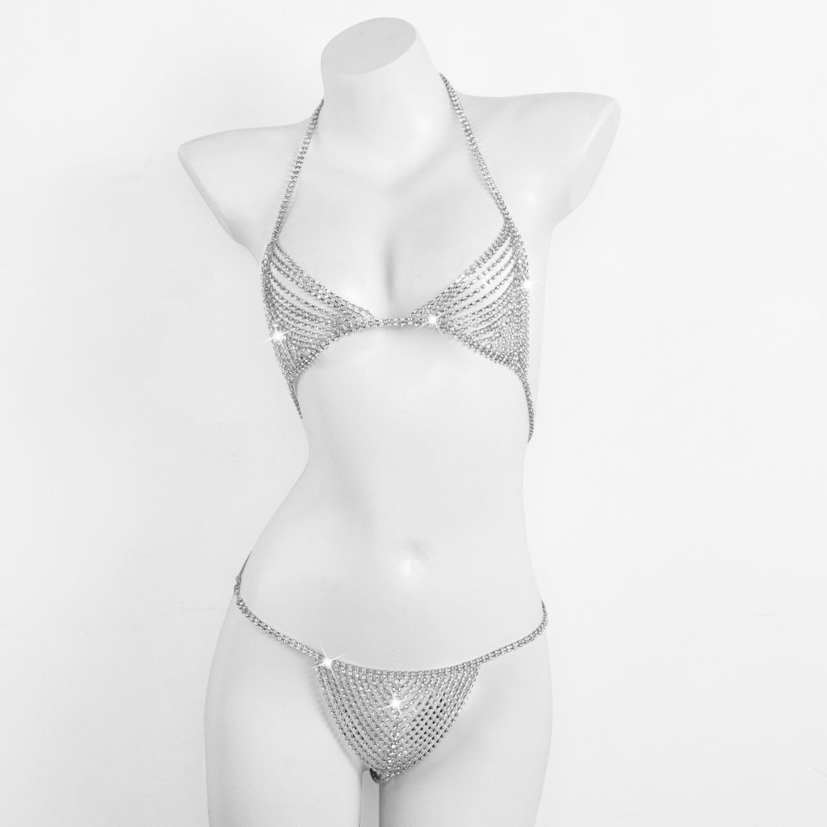 

Супер Блестящая Цепочка для Бикини со Стразами - Сексуальное Геометрическое Украшение на Грудь для Женщин Set