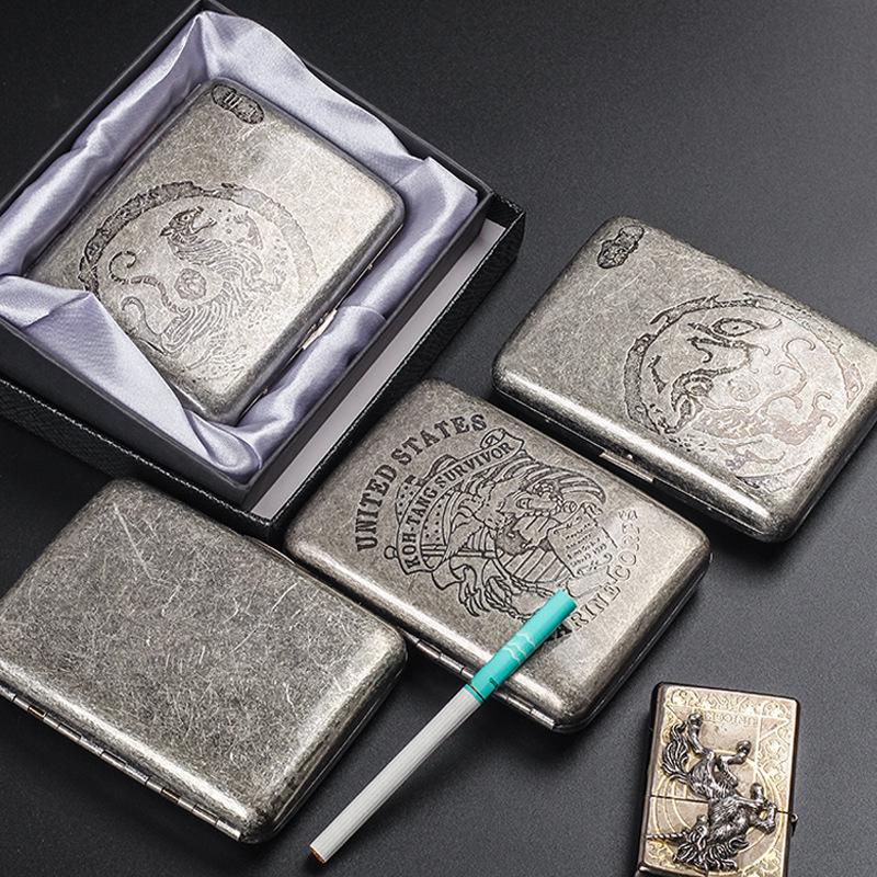 Vintage Antique Silver Dual-Use Cigarette Case for 6.5mm Medium/Regular Cigarettes - Holds 20/16 Count