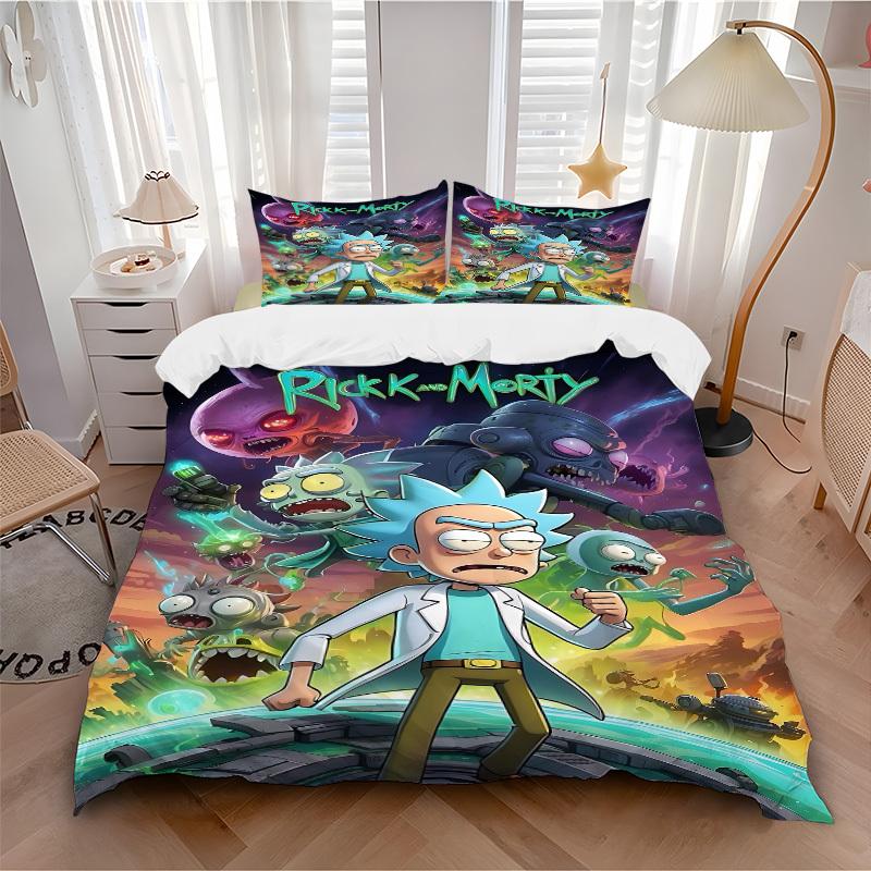 3pcs Rick_and_Morty Duvet Cover Set, 1 Duvet Cover + 2 Pillowcases (No Insert), Cozy Bedding, Bedroom Set, Easy Care, Durable yy251103082