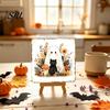 Festive Home Decor for October Halloween Wood Tabletop Sign with Mini Easel, Cute Pumpkin Ghost Decorative Party Table Centerpieces Plaque,