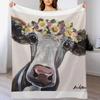 Cow Art Farmhouse Flower Crown Cow Throw Blanket Ultra Plush Cozy Blanket for Napping Sleeping