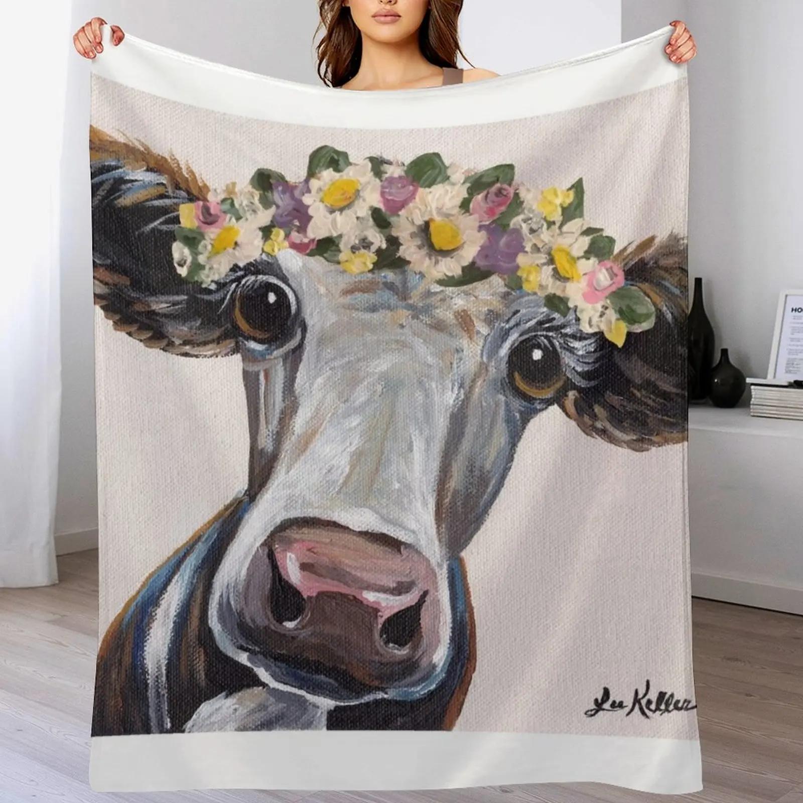 

Cow art Farmhouse Flower Crown Cow Throw Blanket Ultra Plush Cozy Blanket for Napping Sleeping 102x76cm(40x30in)