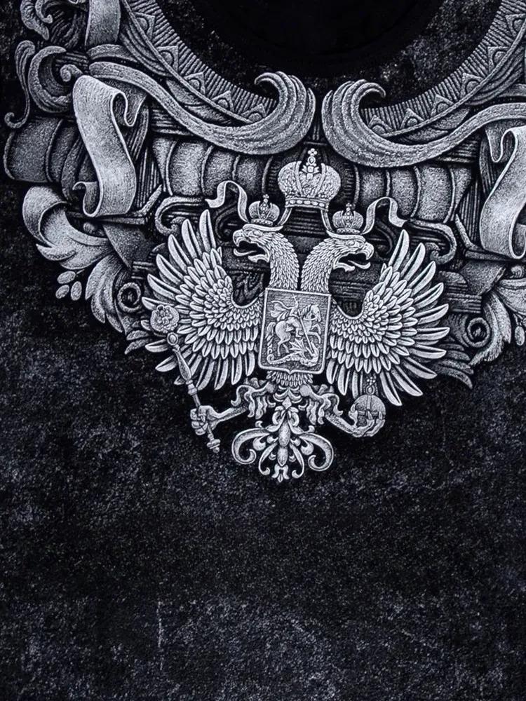 Men's Vintage Russian Crest T-Shirt, Double-Headed Eagle with Crown and Sword, Breathable Crew Neck for Patriotic Wear