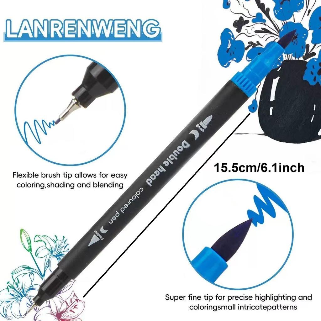 48-teiliges doppelseitiges Kunst-Marker-Set, feine & Pinselspitze Buntstifte für Künstler, Zeichen-, Skizzen-, Malzubehör