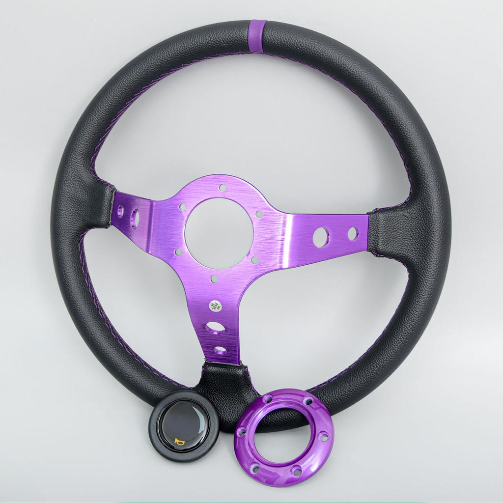 JDM 14inch Universal PVC Leather Steering Wheel Purple Spoke Auto Racing Steering Wheel