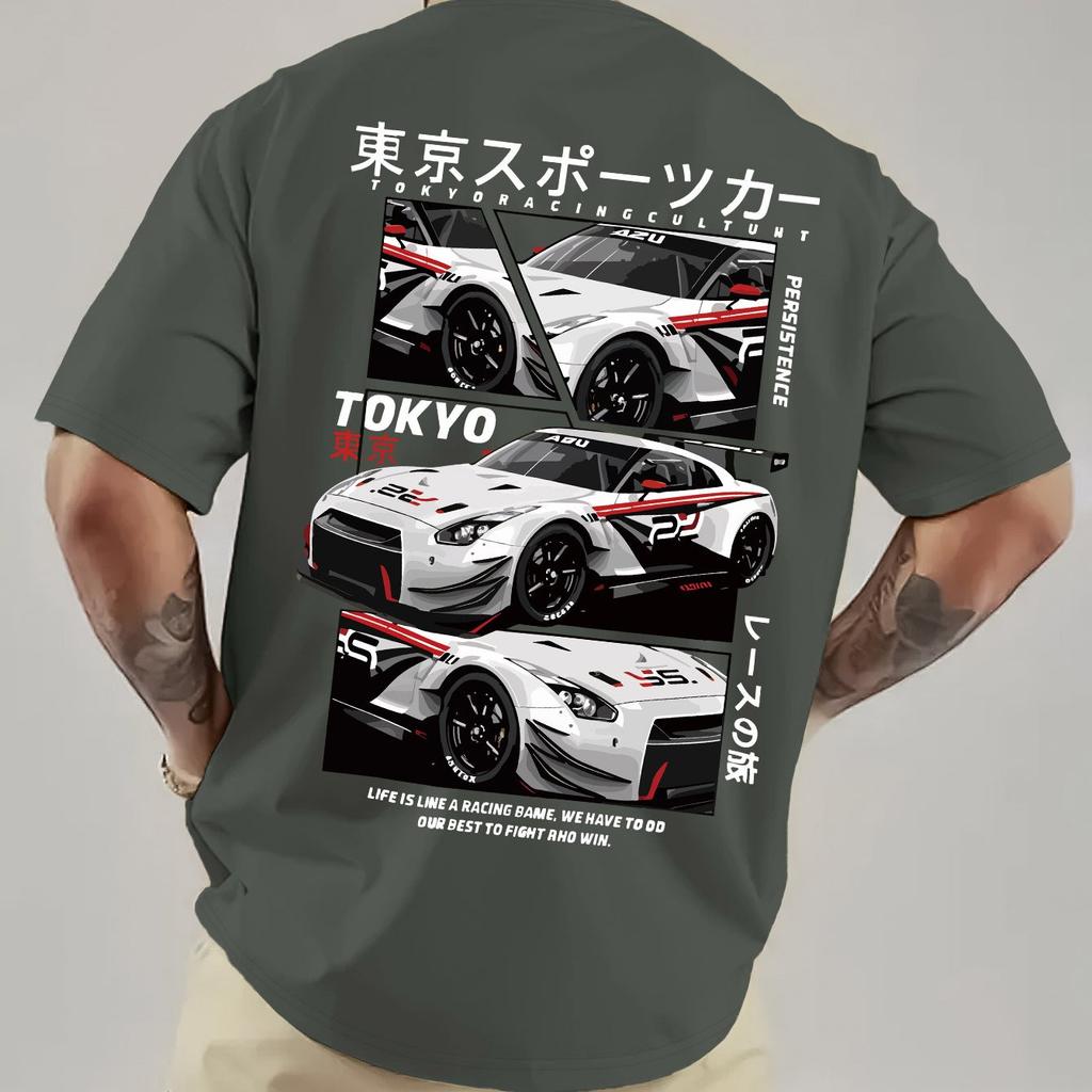 Tricou Grafic Tokyo Racing pentru Bărbați Croială Relaxată Casual Mânecă Scurtă Tricou cu Text Japonez Design Mașină Respirabil Cămașă de Vară