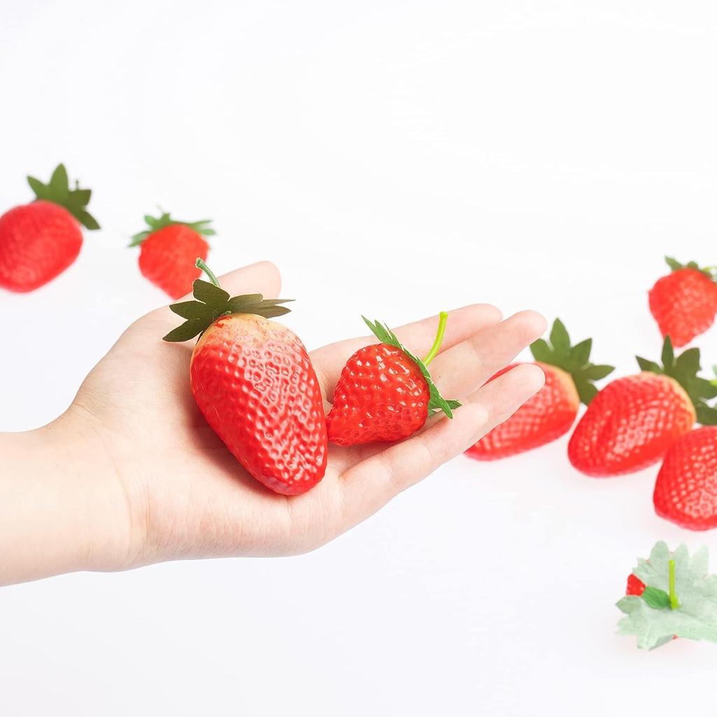 siawadeky 18-Piece Plastic Artificial Strawberry Sample Set, Food Model, Realistic Fake Strawberry Model for Photography Props, Display, Room Decor,