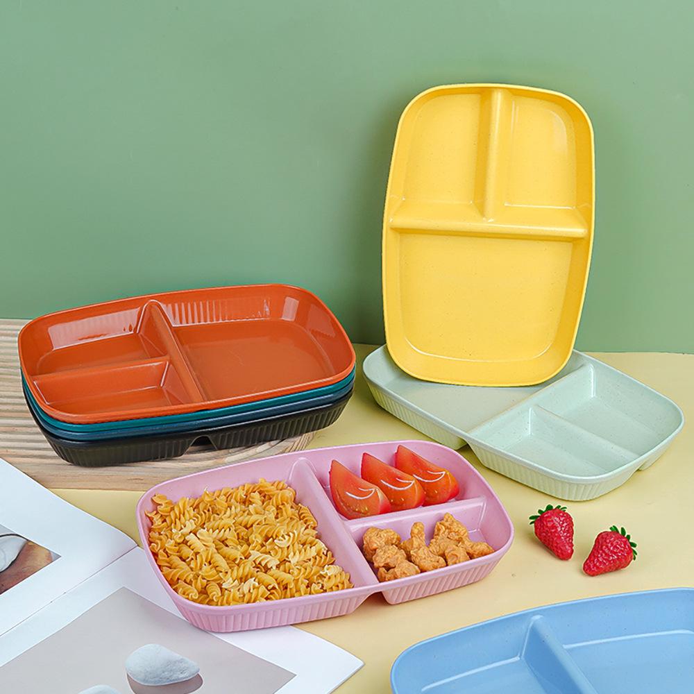 Household Simple Wheat Straw Compartment Dinner Plate Multifunctional Dinner Plate Noodles Vegetables Breakfast Plastic Plate