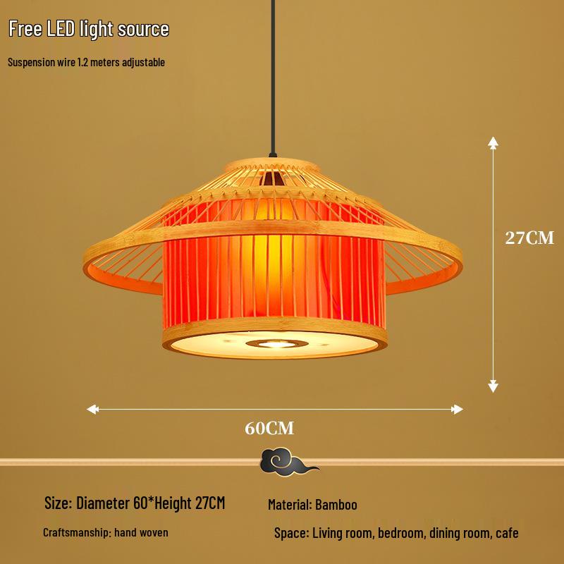 Retro Bamboo Pendant Lamp for Restaurants and Hotels - Chinese Style with Spotlight