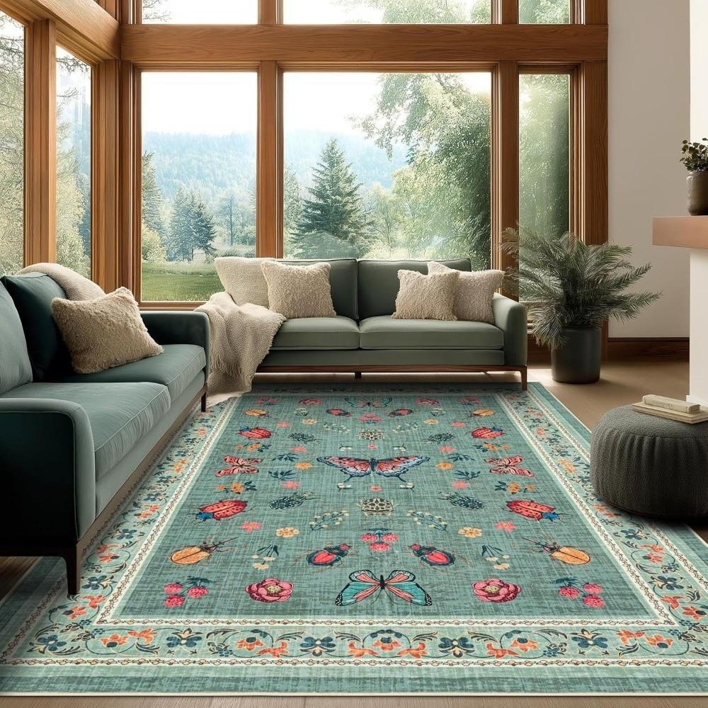 Soft Flower Carpet Non-slip Door Gasket Durable Blanket for Living Room Tea Table Bedside