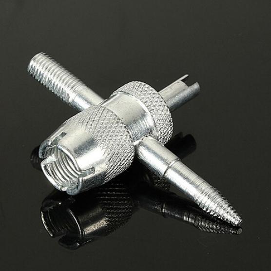 Car Truck Bike 4-Way Tire Valve Repair Tool Tyre Accessory with 4 Valve Cores
