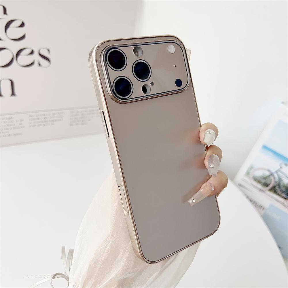 

Glass Large Window Lens Protect Case For iPhone 17 16 15 14 13 12 Pro Max Plus Solid Color Shockproof Phone Cover Coque iPhone 16 Pro