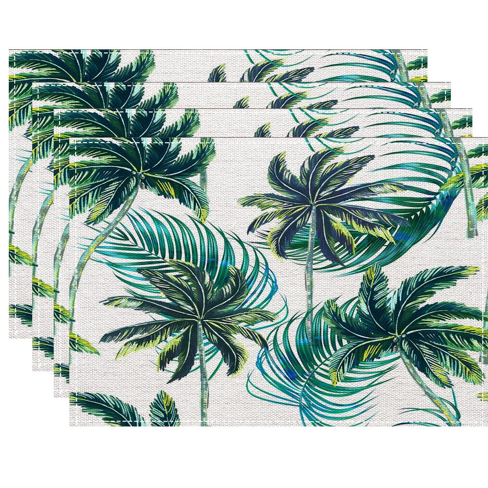 4/6/8pcs Tropical leaves Placemat Kitchen Dining Room Dining Table Anti-scalding Heat Insulation Mat