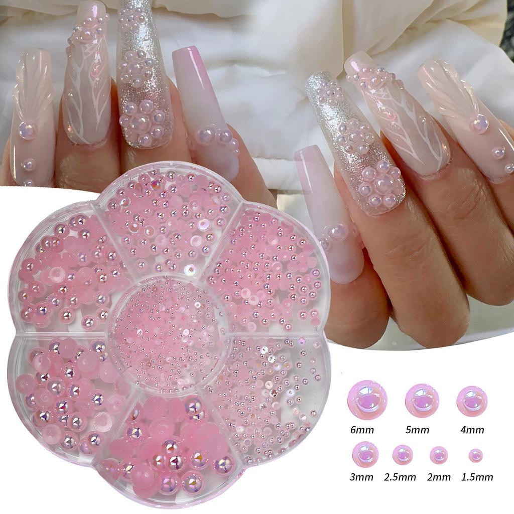 Semicircular Ab Pearl 7 Grid Plum Blossom Box Color Nail Art Pearl Diy Resin Pearl Nail Art Jewelry