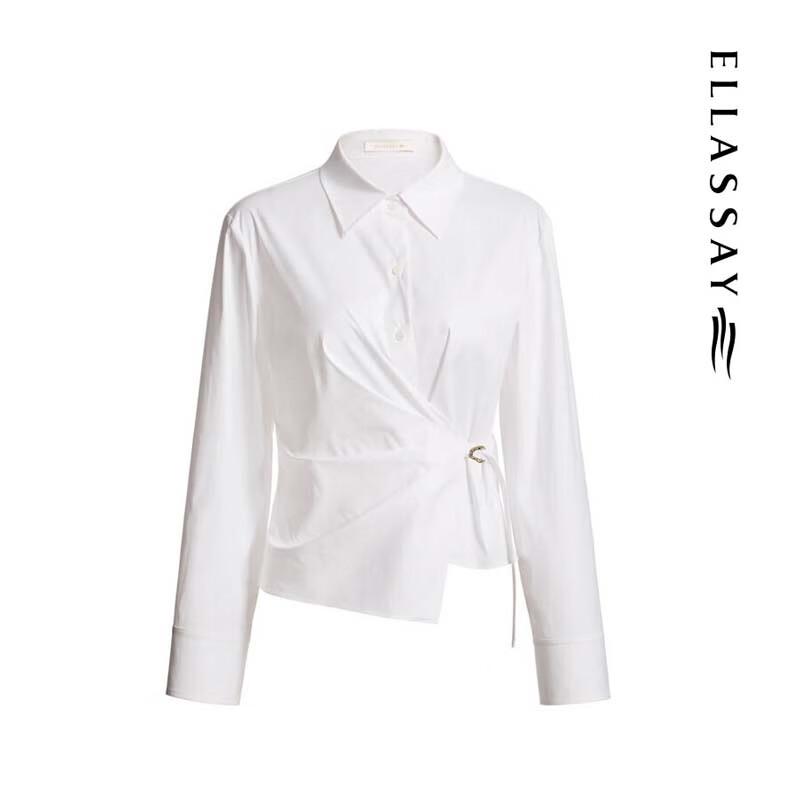 ELLASSAY Pleated X-Shape Waist Long-Sleeve Shirt
