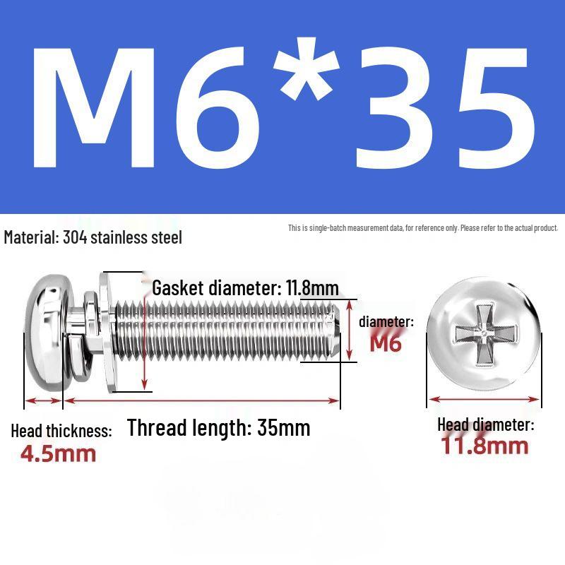 304 Stainless Steel Phillips Pan Head Combo Screw with Flat and Spring Washers