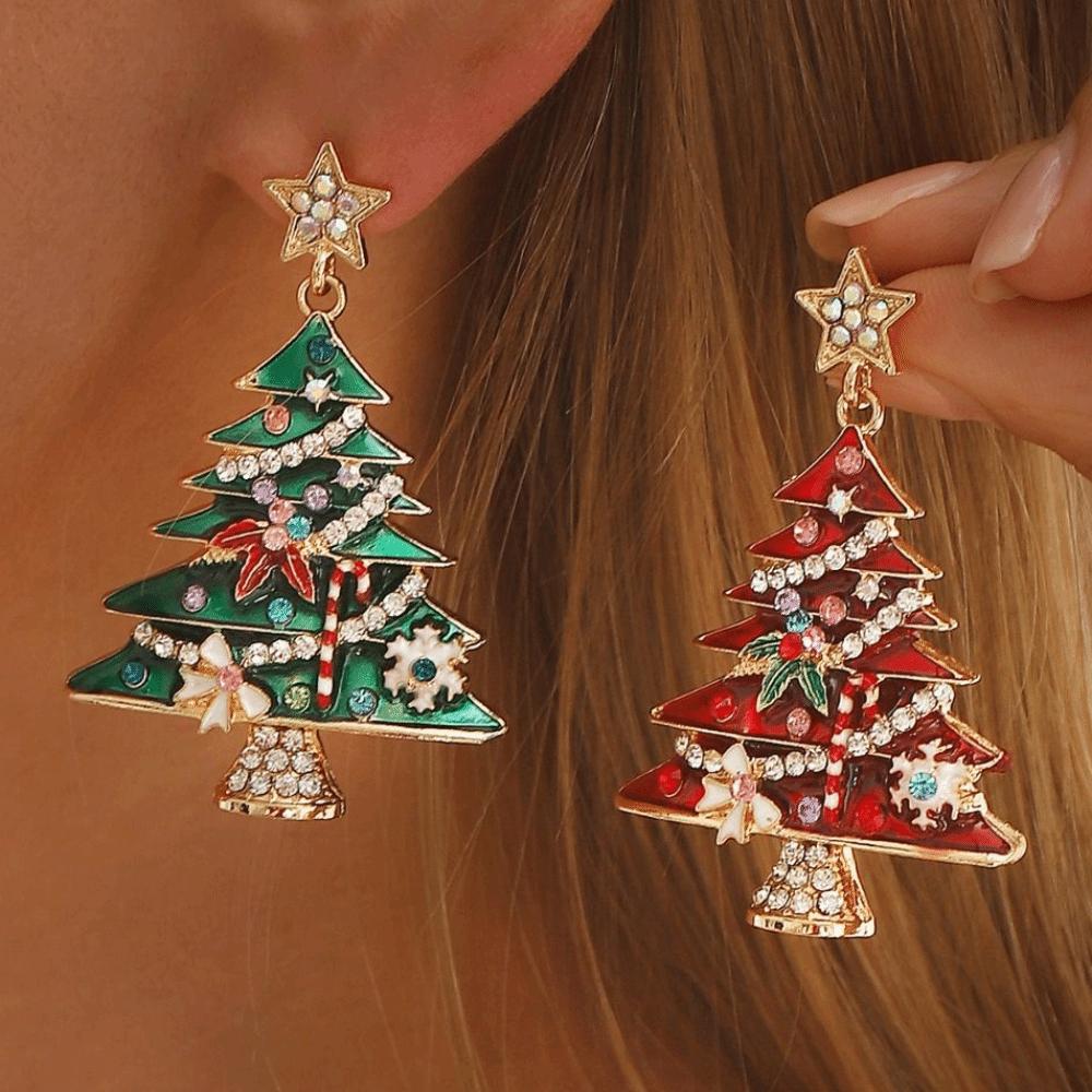 Dripping Oil Christmas Tree Earrings Zinc Zinc Alloy New Year Dangle Earrings Xmas Earrings Studs  Girls