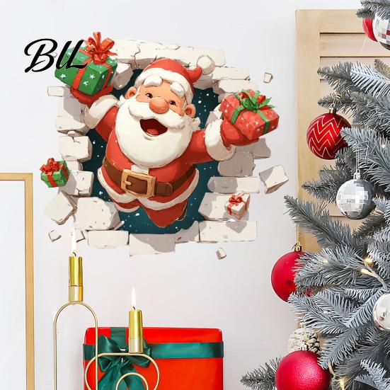 Saisonale Wandkunst 3D Weihnachtsmann Weihnachtsaufkleber, Durchbrechende Rentier Abnehmbare PVC-Fensteraufkleber, Winterferien Dekorationen für Wohnzimmer