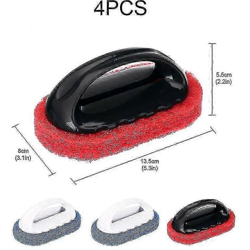 4-piece Cleaning Brush Set with Handles, Including a Scrubbing Pad, Brush, and Bathtub Tile Cleaning Sponge Brush.