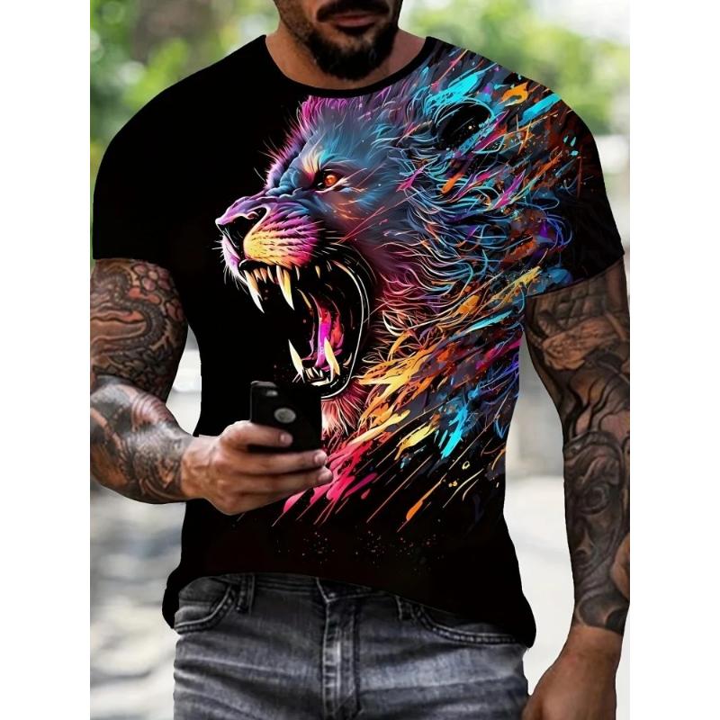 Fashion Men's Crew Neck Short Sleeve 3D Casual Color Printing Casual Short Sleeve Crew Neck T-Shirt