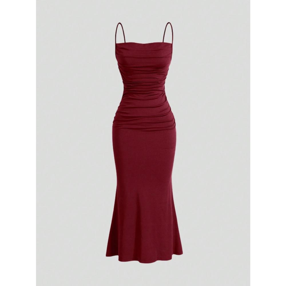 

Европейское и американское новое независимое станционное трансграничное платье-сарафан с юбкой «рыбий хвост» и тонкими бедрами, праздничное платье L кларет