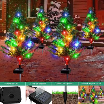 Solar Christmas Tree Garden Stake Lights Outdoor Waterproof Xmas Pathway Lights Prelit Yard Stake for Christmas Patio Yard Decor
