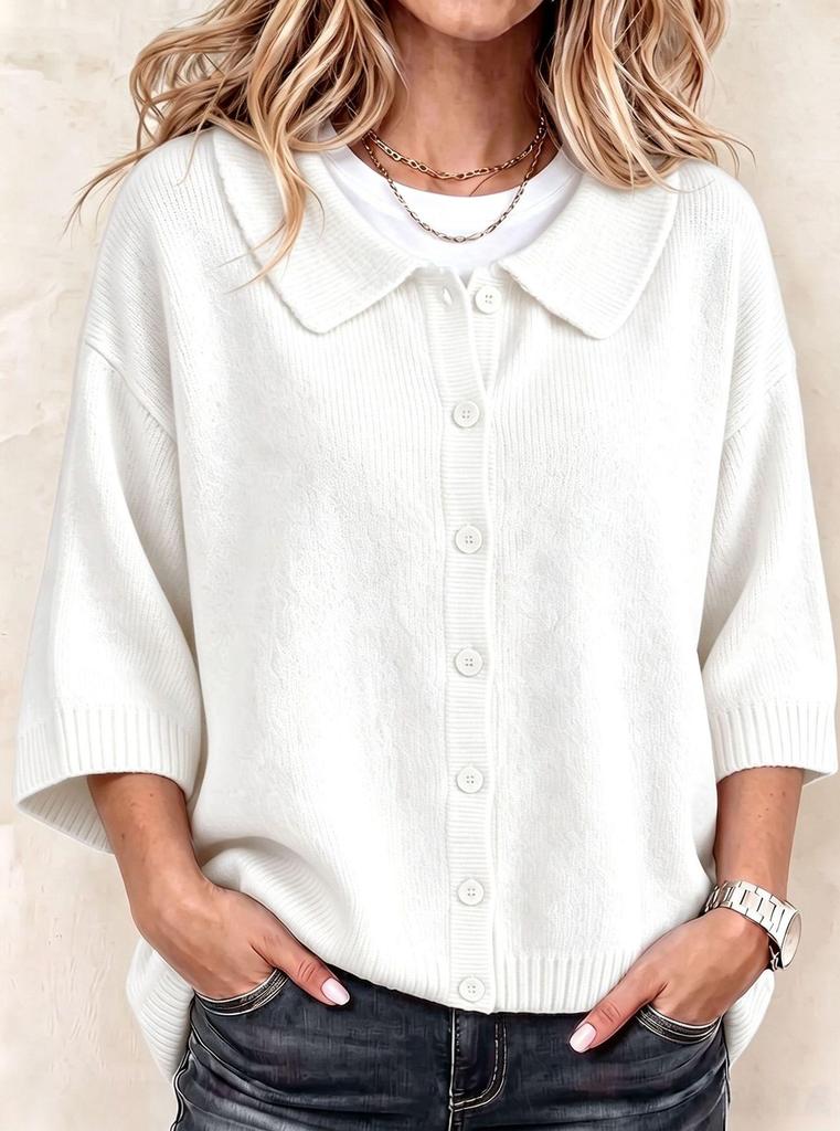 2026 Autumn/Winter Solid Color Knit Cardigan: Slimming, Soft, and Breathable Mid-Sleeve Sweater