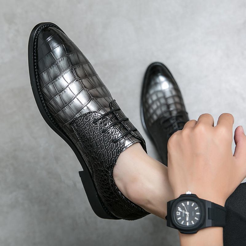 Luxury Brand Crocodile Pattern Leather Shoes Lace-up Loafers Business Moccasin Thick Bottom Pointed Toe Designer Men's Shoes