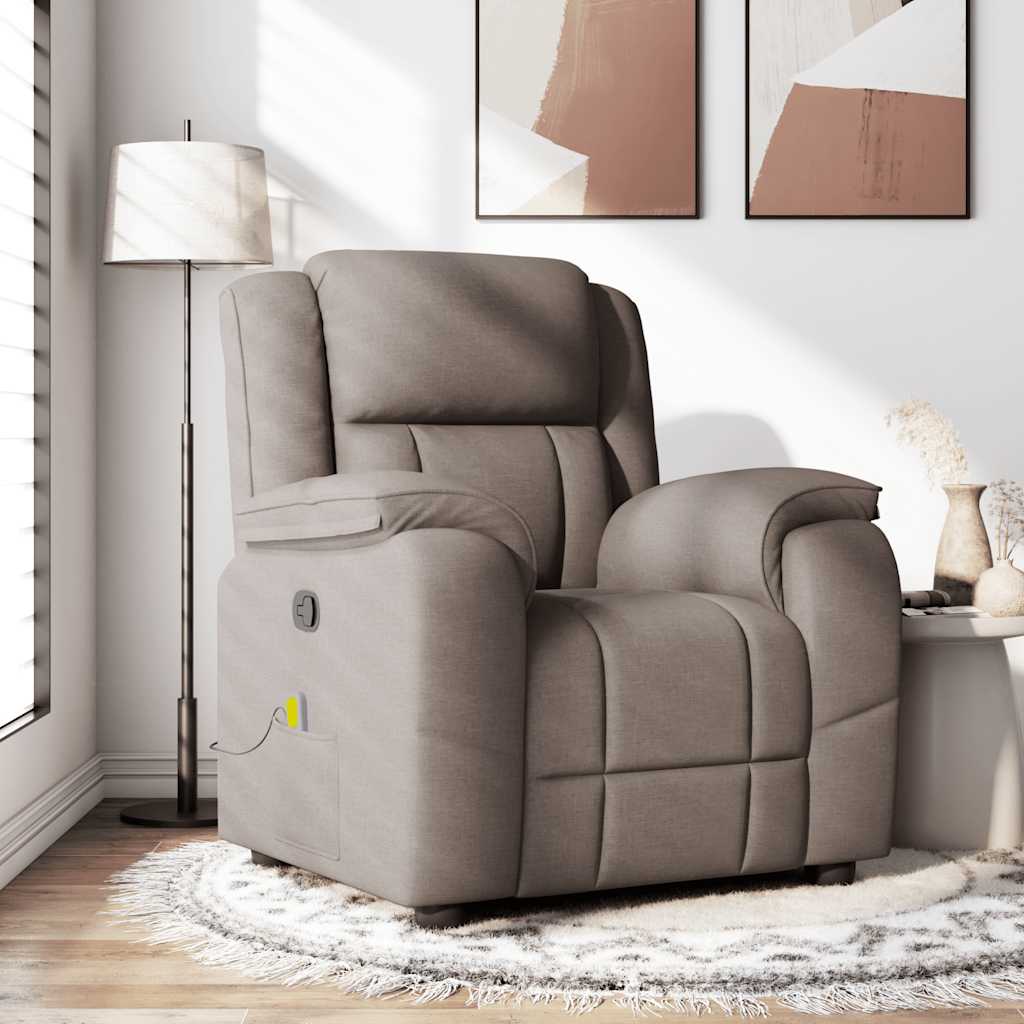 Reclining Massage Armchair, Taupe, Fabric Upholstered