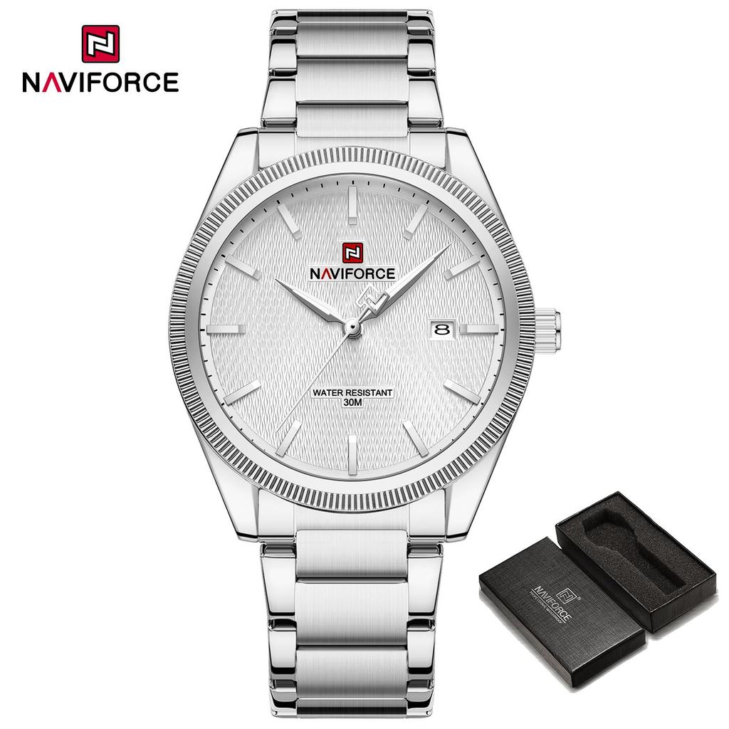 Naviforce Original Simple Men Watch Calendar Quartz Movement Luminous Pointer Waterproof 3ATM Stainless Steel Strap Men Watch NF9276S