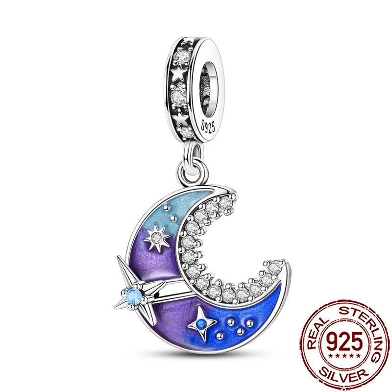 Charms Copper Moon Star Night Sky Galaxy Celestial Dangle Beads Fit Snake Chain Bracelet Necklace Women Diy Jewelry