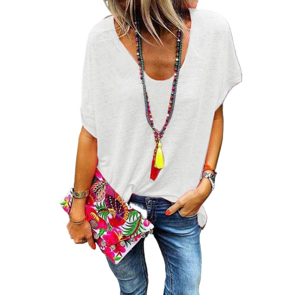 HNXC Moda feminina casual verão cor sólida estampa manga curta blusas e camisas com decote em v