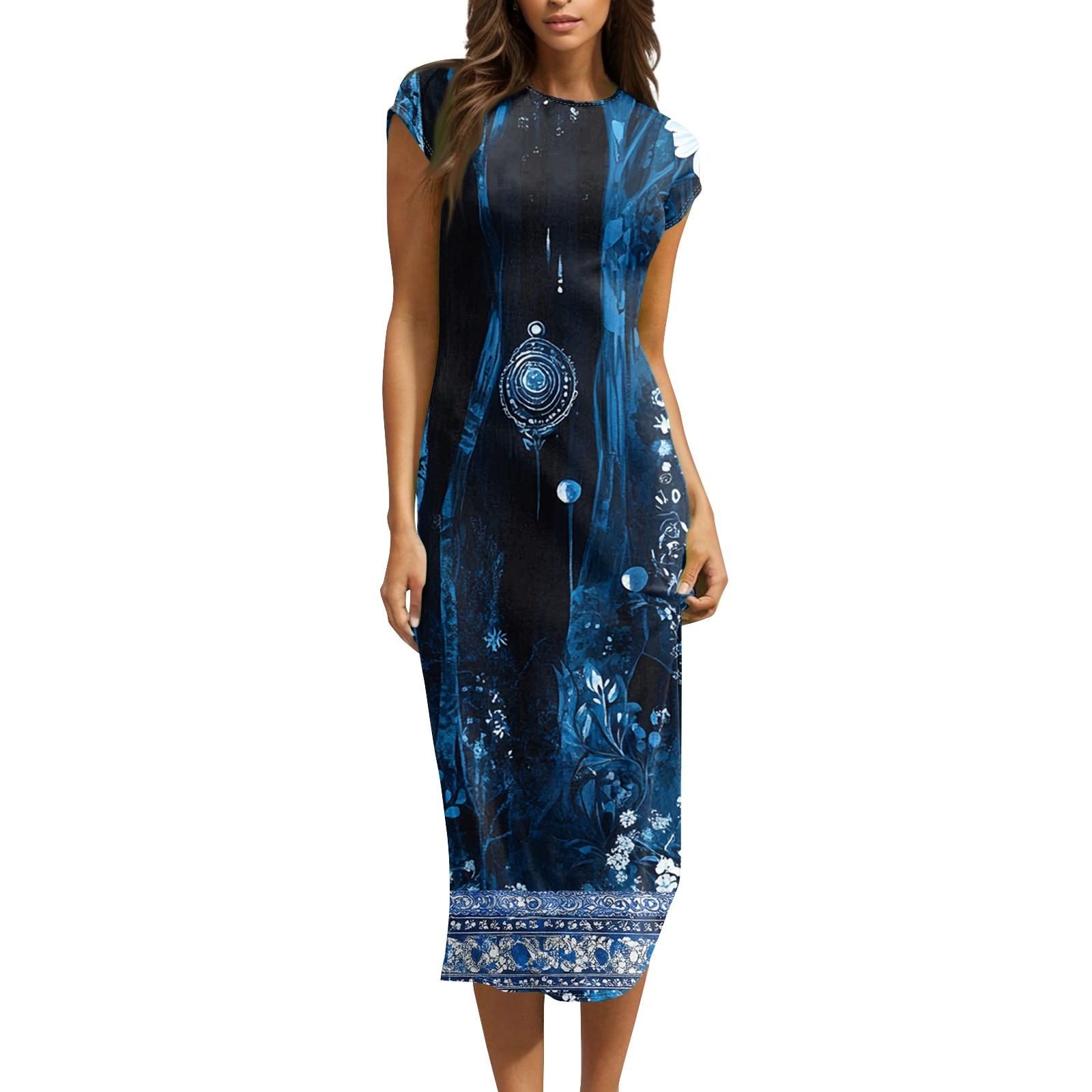 

Women s Spring Summer Short Sleeve Cowl Neck Flowy Midi Dresses Party Dress XL
