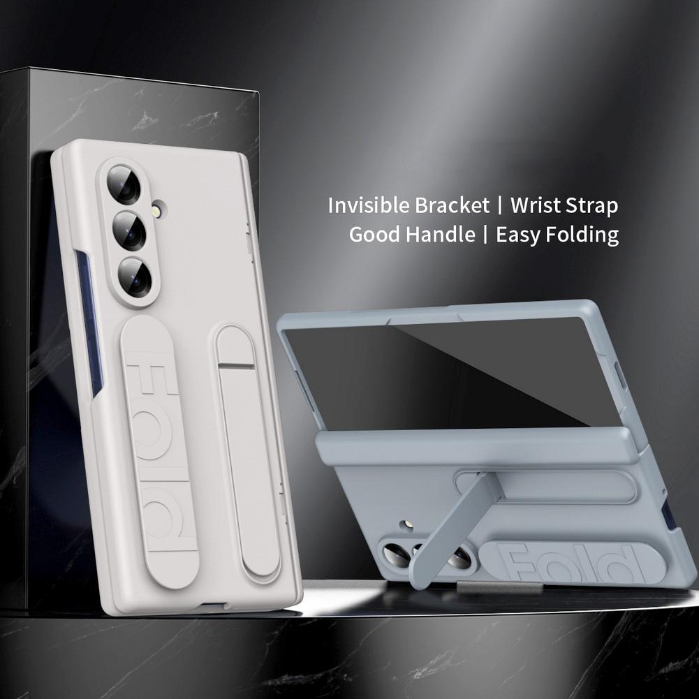 Silicone Wrist Strap Foldable Bracket Tempered Glass Case For Samsung Z Fold 7 6 Fold7 Galaxy Z Fold 5 4 3 Camera Protect Cover
