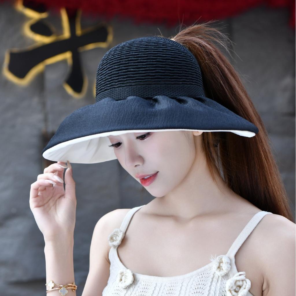 Bucket Hat Women'S Mesh Bow Sunshade Sunscreen Empty Top Hat Outdoor Travel Breathable Sun Hat