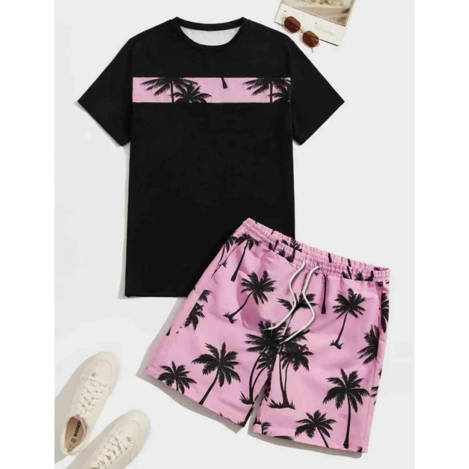 

Boys two-piece 3D coconut tree printed T-shirt and shorts set 5-6 Years