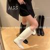 New leather inner height increase pointed western boots women's cat heel low heel height increase thin tube knight boots children