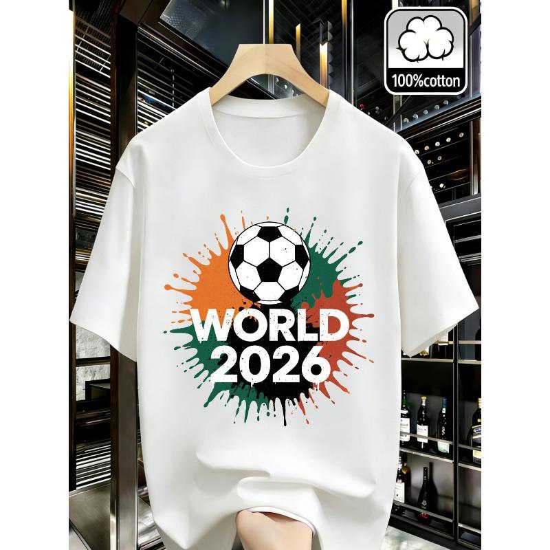 

100% Cotton Crew-Neck Men S T-Shirt With A Soccer Design, Featuring A Stylish Retro Look And A Comfortable, Breathable Streetwear Style S белый