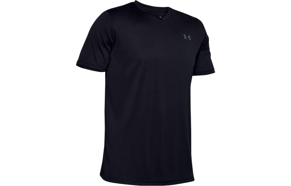 Under Armour Velocity T Shirts Men s Black V Neck Moderate Straight Fit 1327969-001 LG