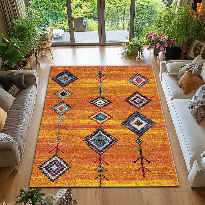 Χαλί Πολύχρωμο με Διχτυωτό Μοτίβο Διαμαντιών σε Στυλ Βίντατζ, Χαλί Μαροκινού Εθνικού Στυλ, Πατάκι Αντιολισθητικό για Σαλόνι, Υπνοδωμάτιο, Παρκρέ, Διακόσμηση Σπιτιού