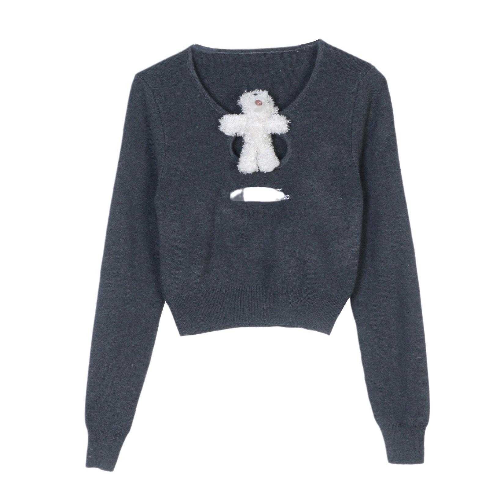 

Осенний вязаный топ с 3D куклой-кроликом: Милая, Молодежная, Приталенная Блузка с Коротким Рукавом для Женщин S