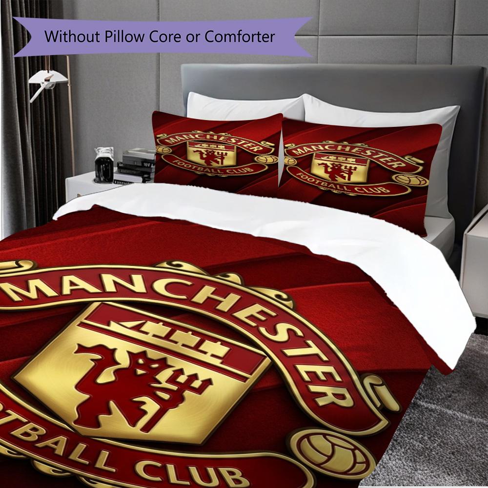 Manchester Emblem Display Bedding (1 * duvet cover + 2 * pillowcase, without core) 2D Flat Bedding set Christmas birthday gift